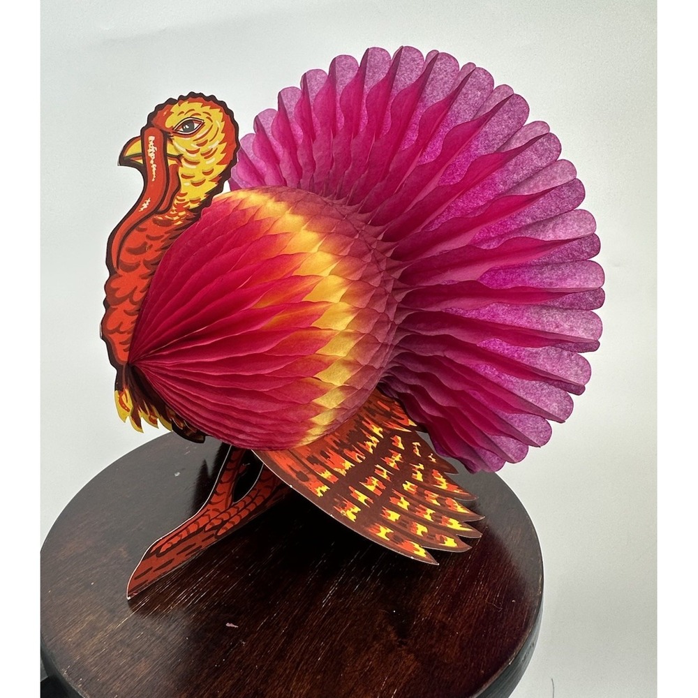 Vintage 15" Honeycomb Turkey Centerpiece  Thanksgiving Made In Denmark  3D